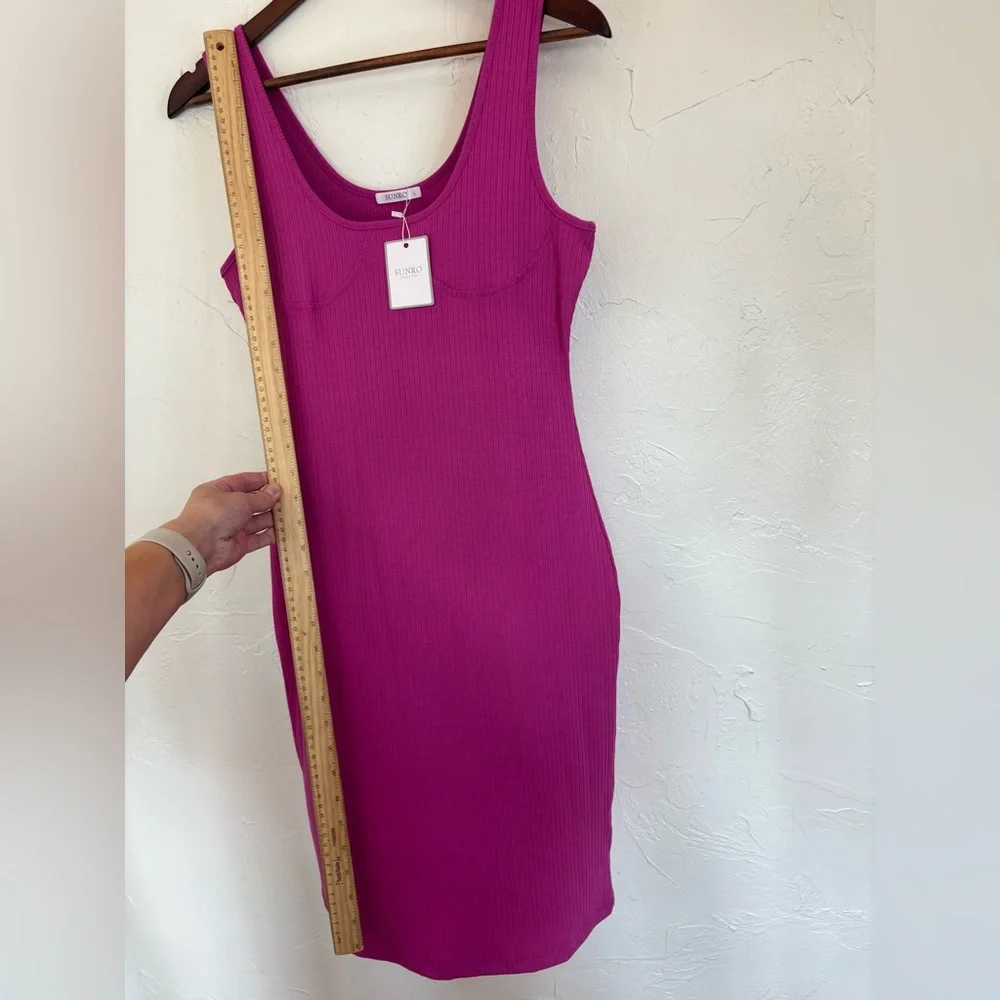 SUNRO Pink Dress Sleeveless Tight Ribbed Vacation Summer Bodycon Cups Sexy Large